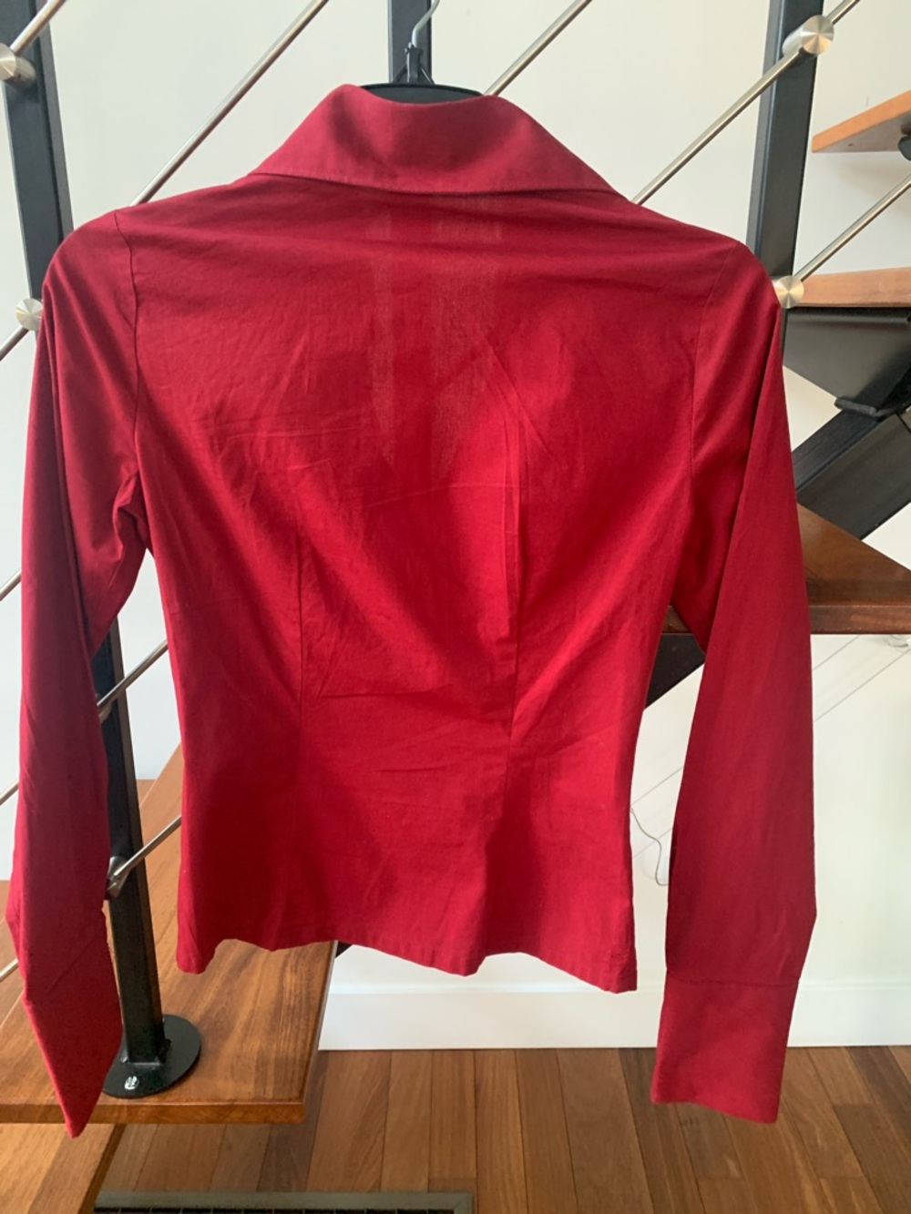 Women's Red Ruffle Button-Down Blouse - Picture 3 of 3